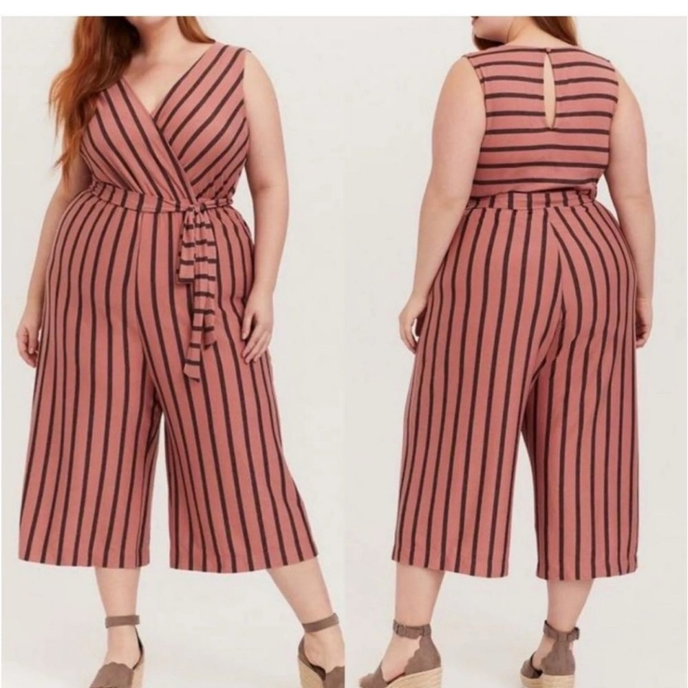 Torrid Striped Sleeveless Jumpsuit - Pink and Black
